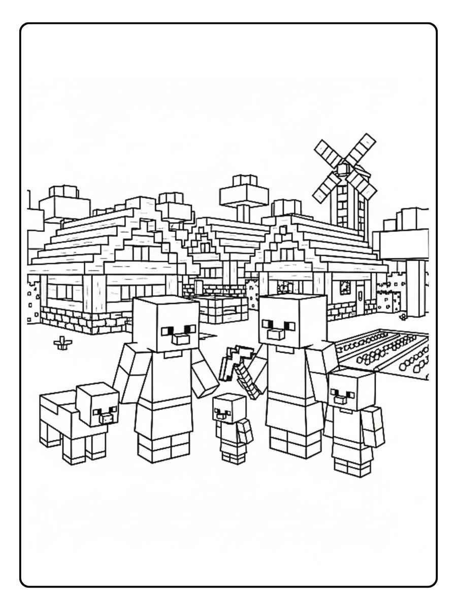 minecraft ausmalbilder dorf villager kids