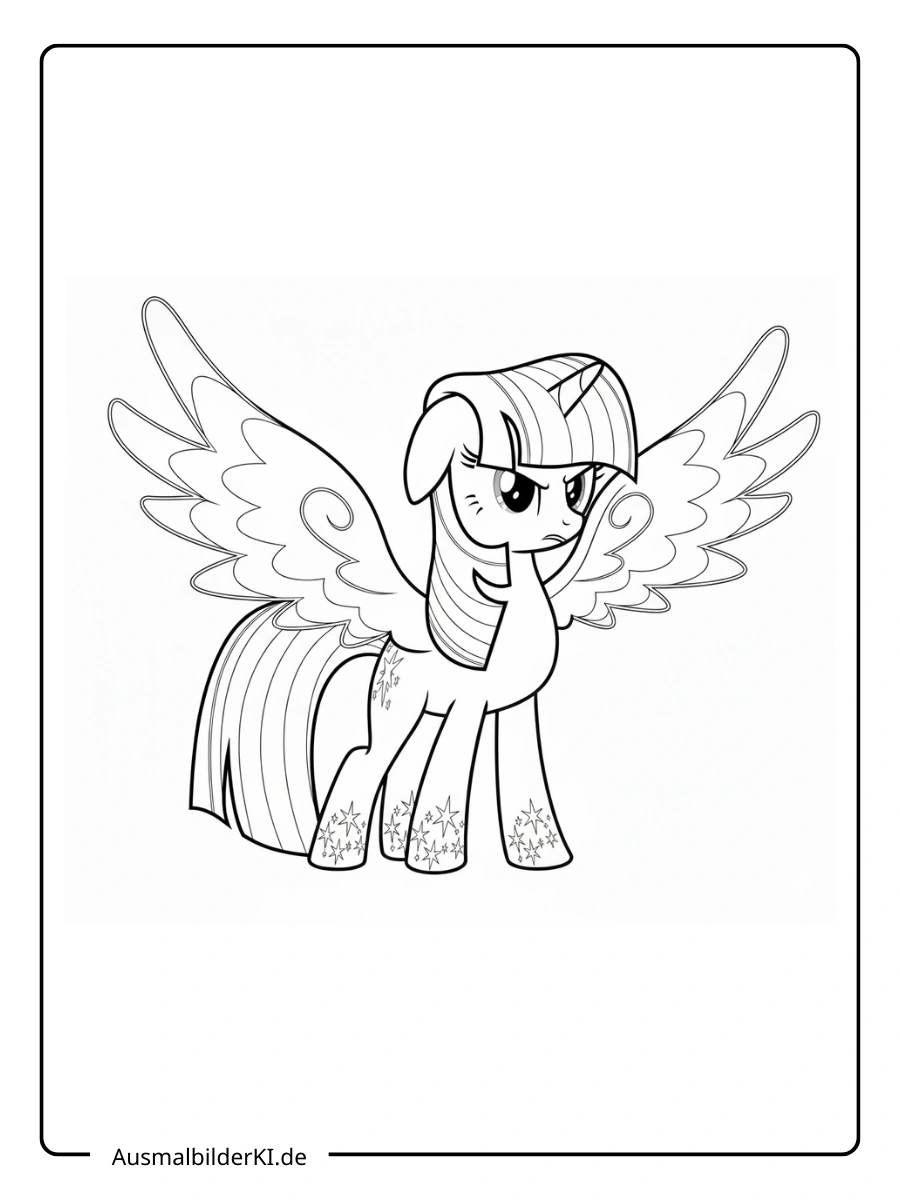 My Little Pony Ausmalbild Prinzessin Twilight Sparkle mit ausgebreiteten Flügeln.