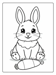 Ausmalbild Hase sitzt vor einer Karotte.