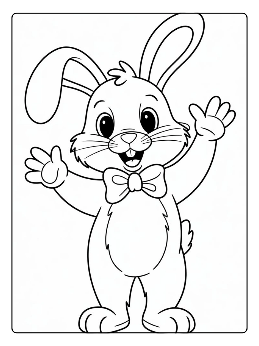 Ein Ausmalbild Hase mit einer schicken Fliege.