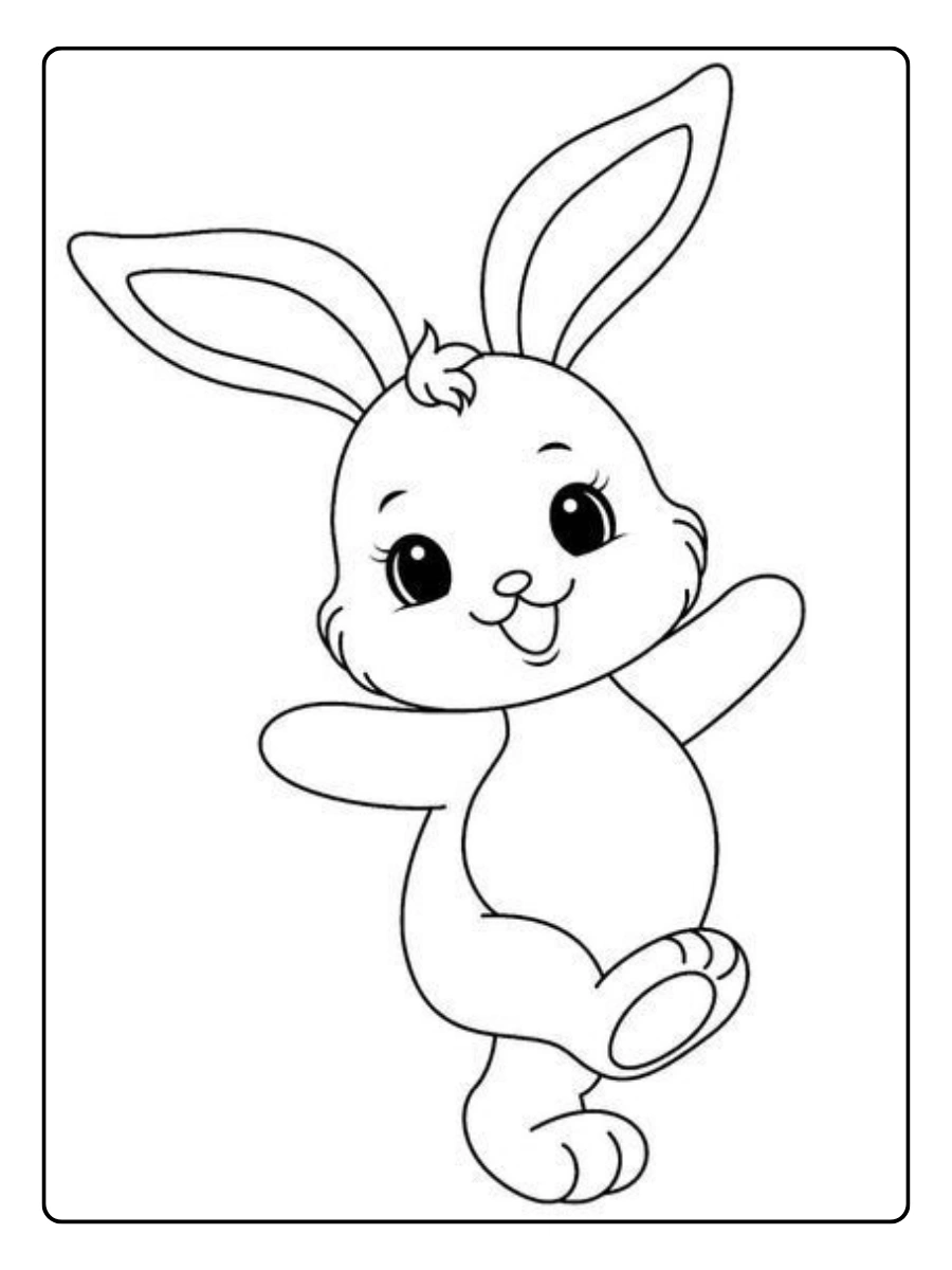 Ausmalbild Hase beim Tanzen oder Springen.