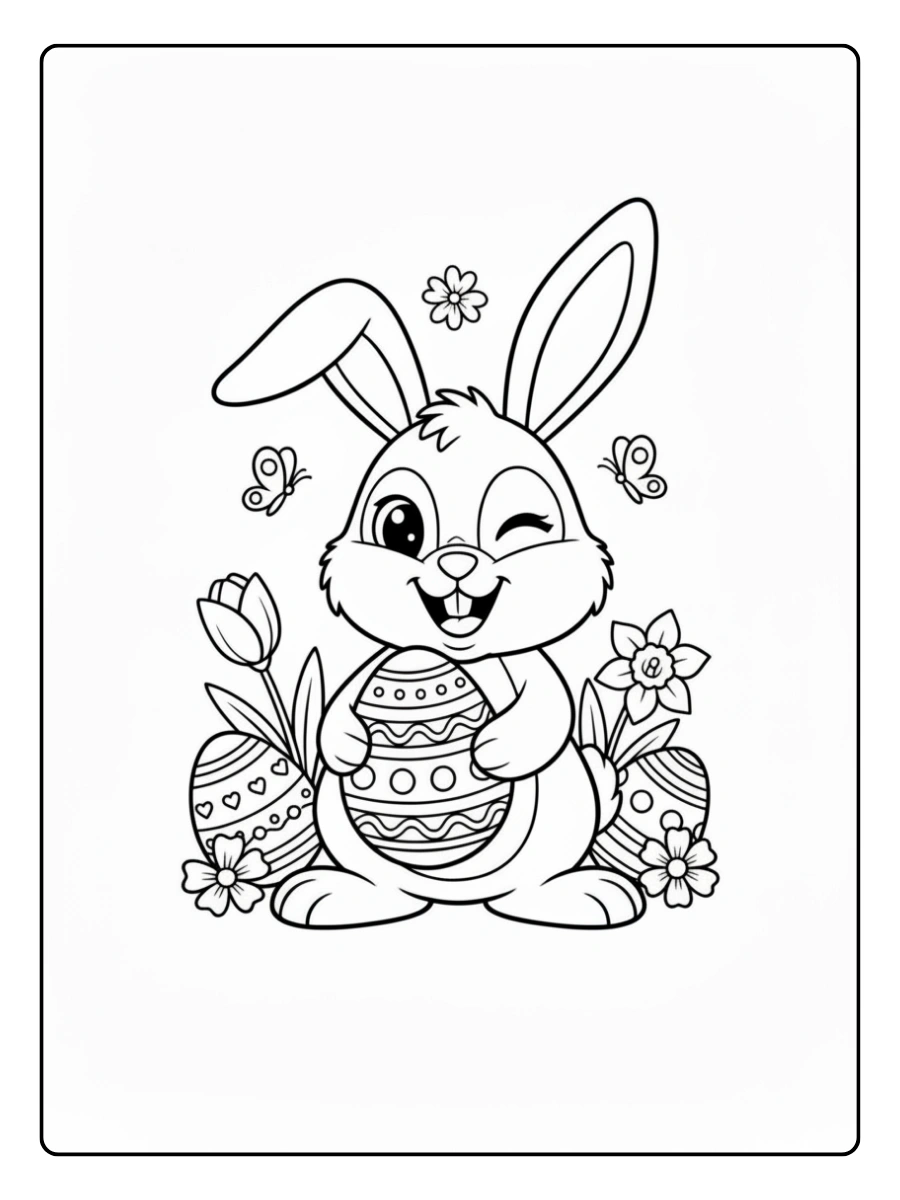 Ein Ausmalbild Hase mit einem verzierten Osterei.