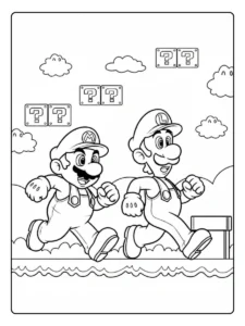 Ausmalbilder Mario und Luigi im klassischen Level-Design.