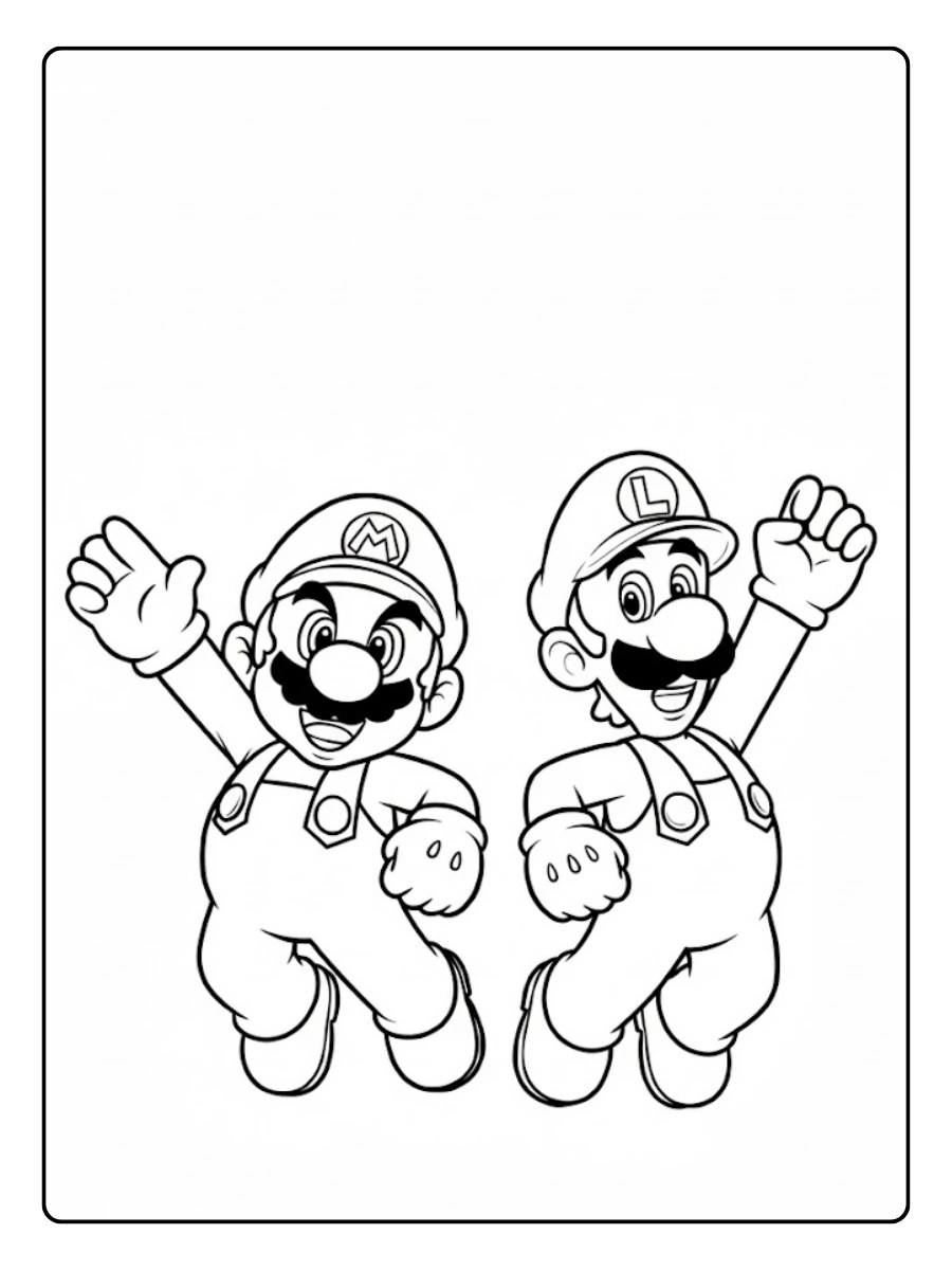 Ausmalbilder Mario und Luigi jubeln gemeinsam.