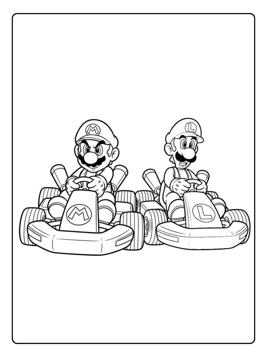 Ausmalbilder Mario und Luigi im Rennkart.
