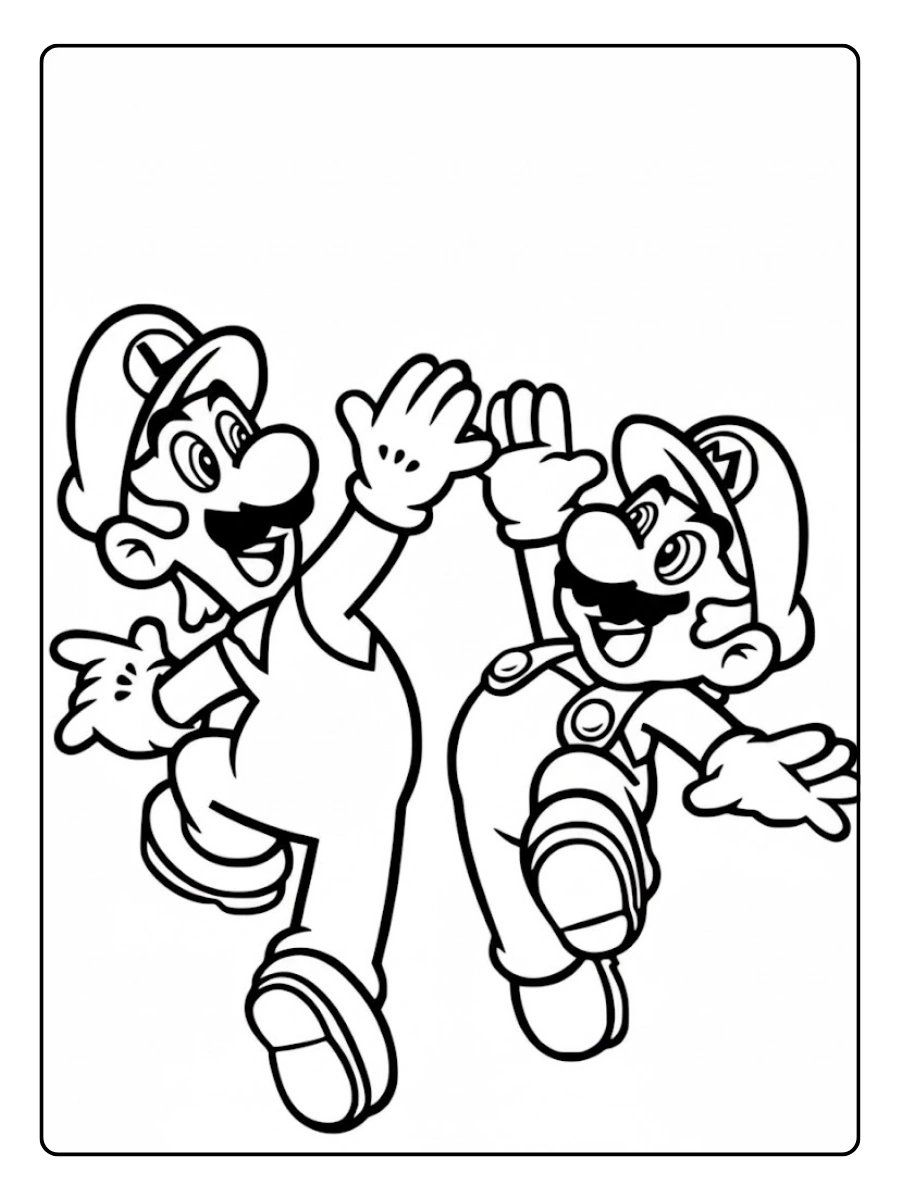 Ausmalbilder Mario und Luigi geben sich ein High Five.