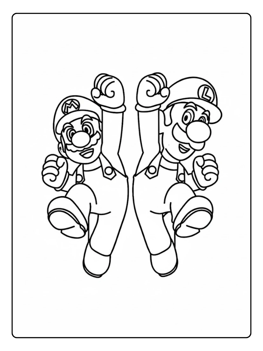 Ausmalbilder Mario und Luigi beim Jubelsprung.