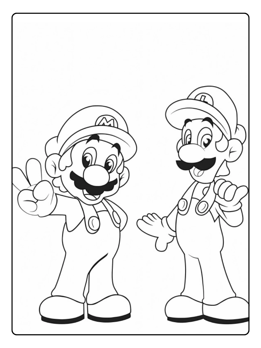 Ausmalbilder Mario und Luigi mit Peace-Zeichen.