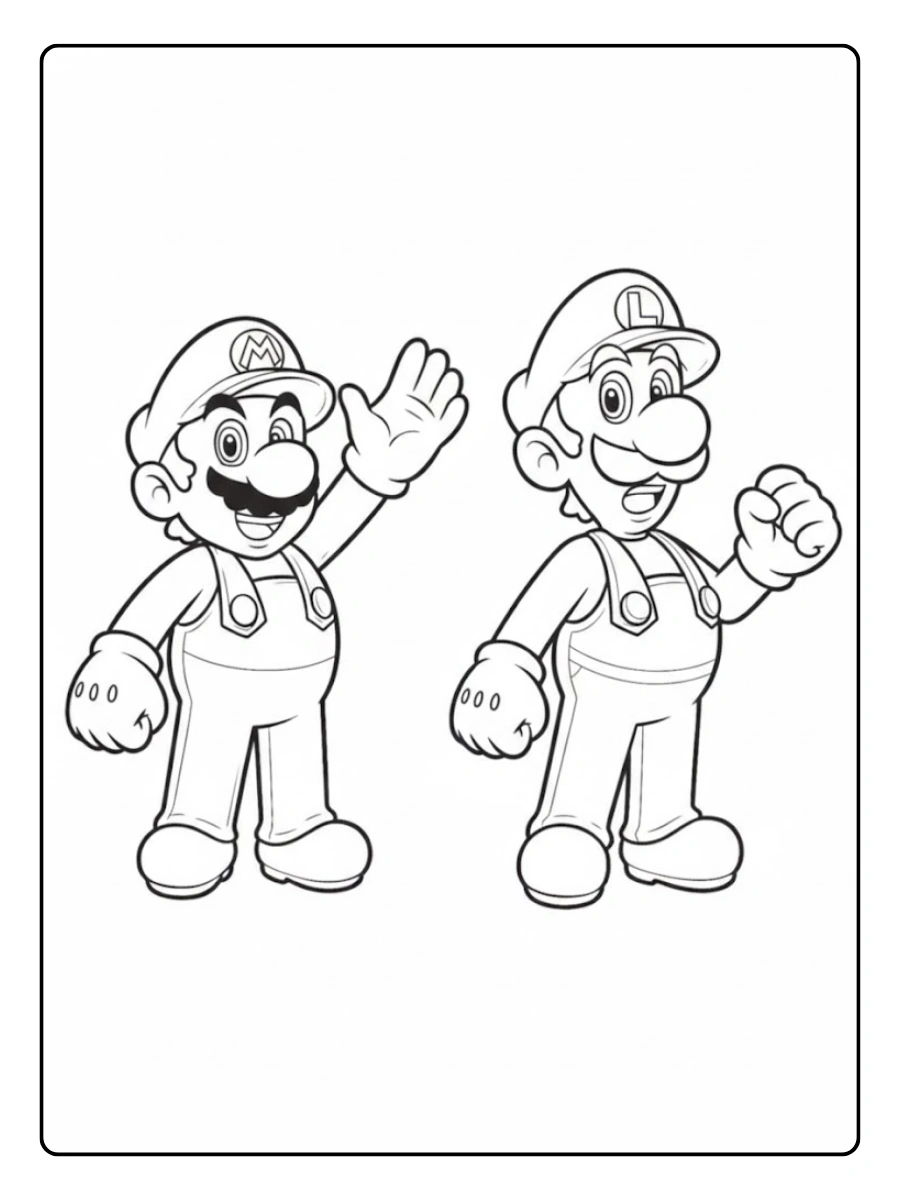 Ausmalbilder Mario und Luigi in klassischer Pose.