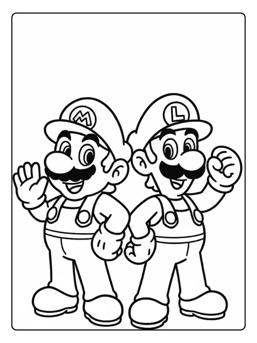 Ausmalbilder Mario und Luigi bereit zum Abenteuer.