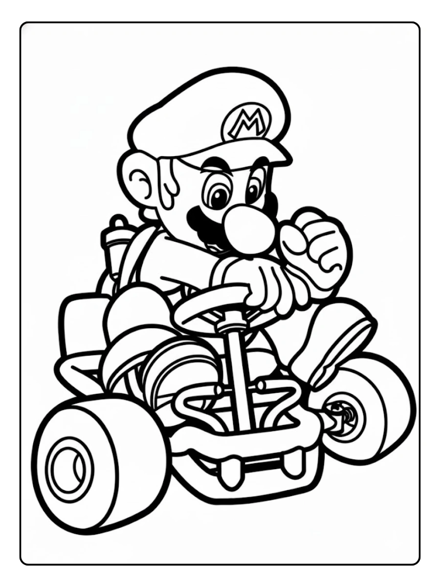 Mario Kart Ausmalbilder beim Driften in der Kurve.