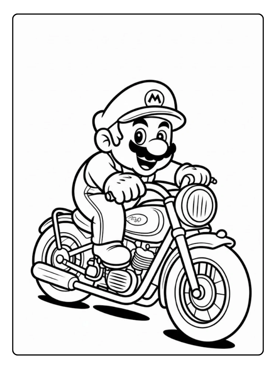 Mario Kart Ausmalbilder klassisches Motorrad.
