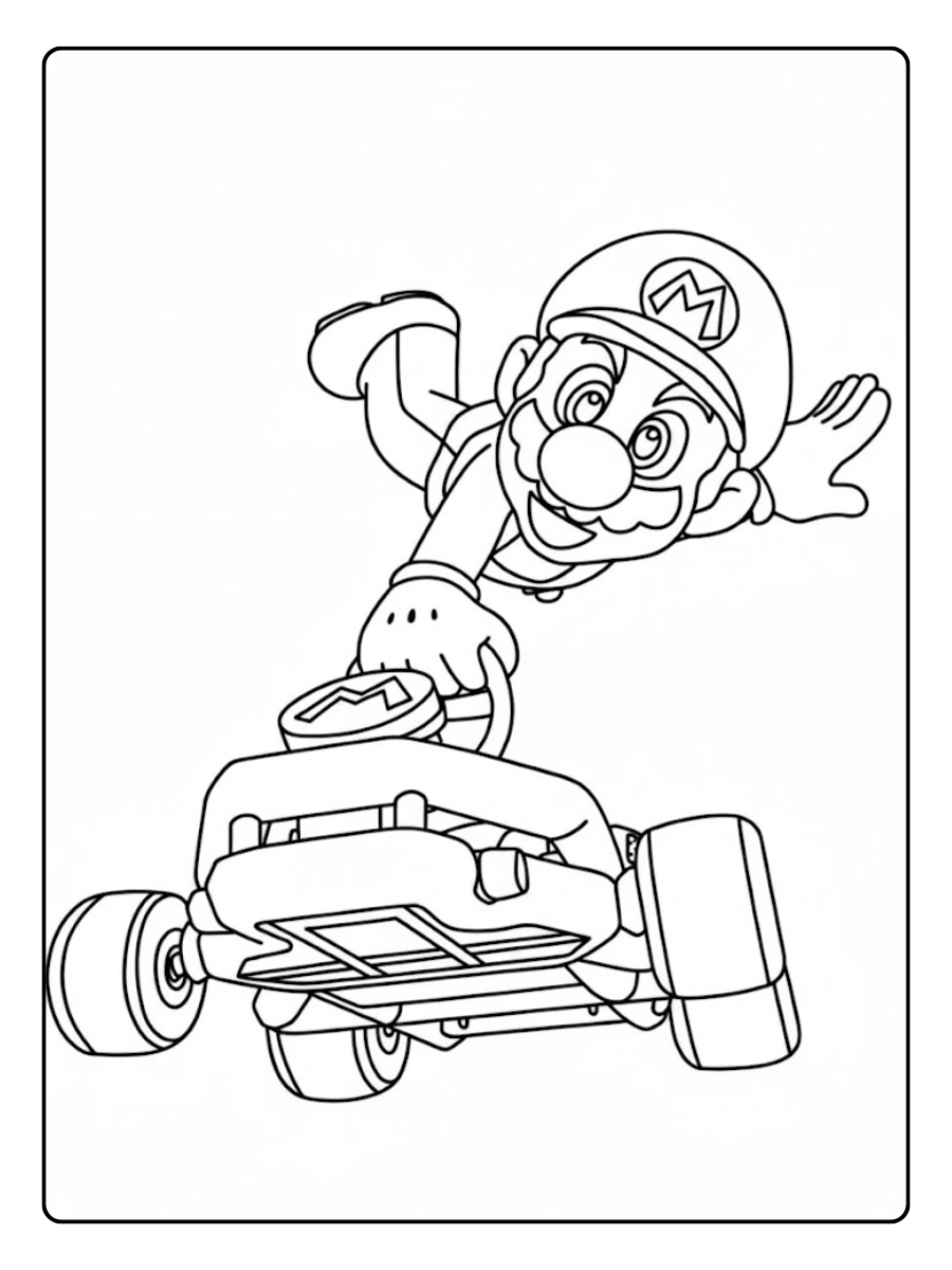 Mario Kart Ausmalbilder Stunt-Sprung mit dem Kart.