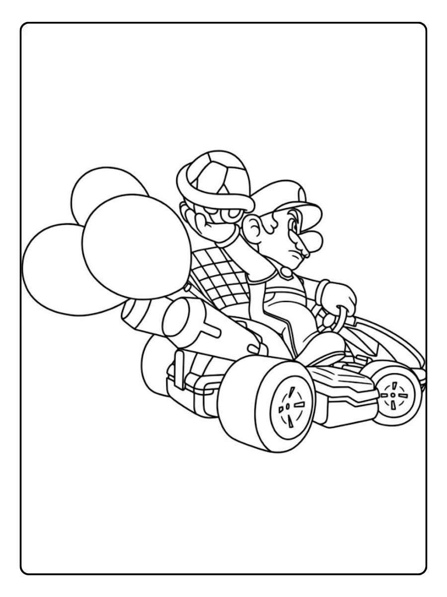 Mario Kart Ausmalbilder Battle-Modus mit Ballons.
