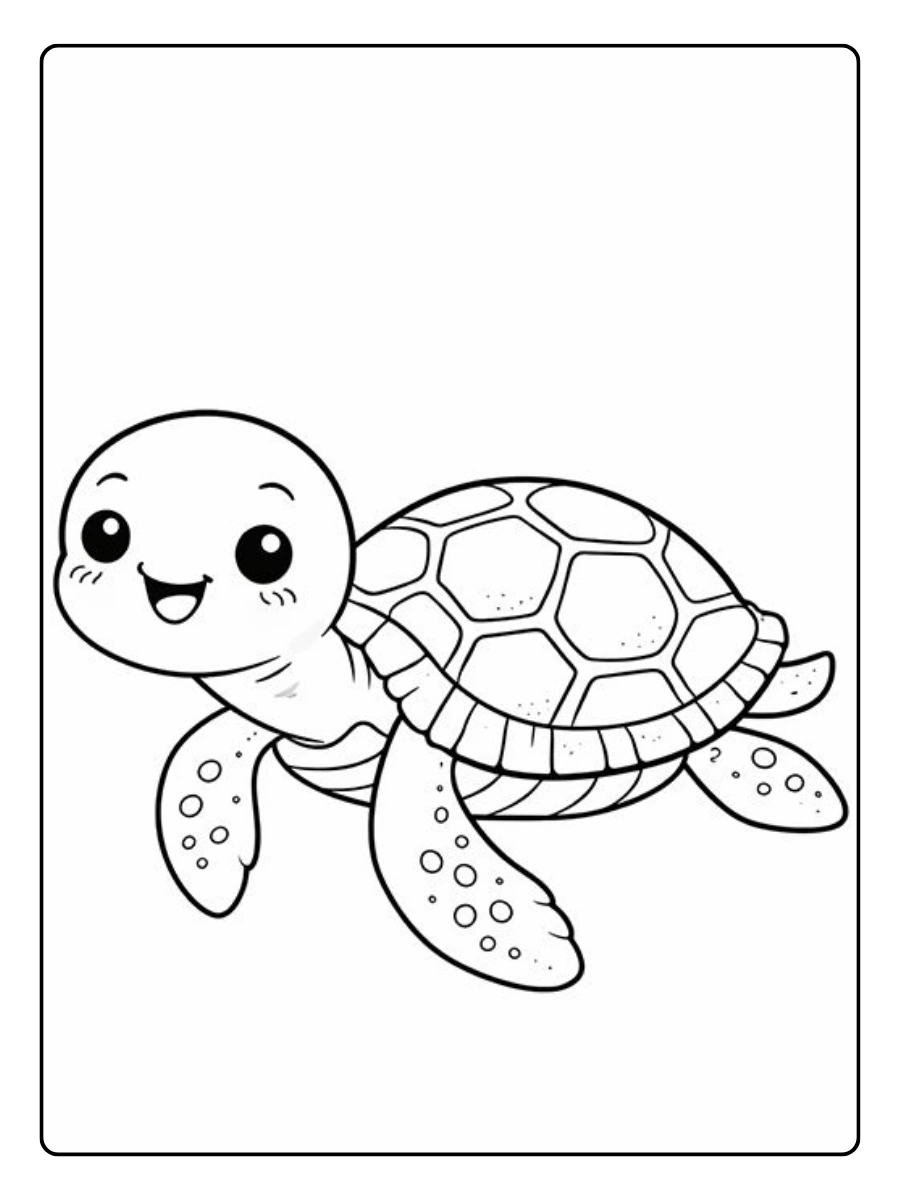 Kleines ausmalbild schildkröte im Kawaii-Stil.