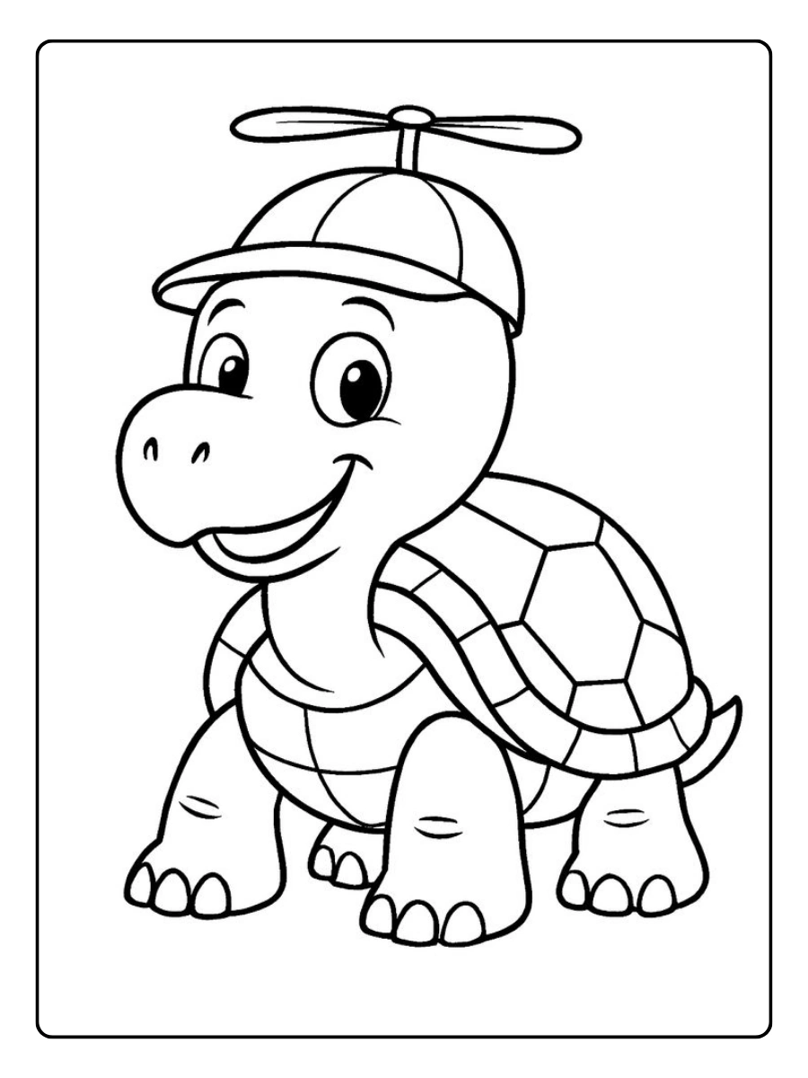 Ein ausmalbild schildkröte mit einer Baseballkappe.