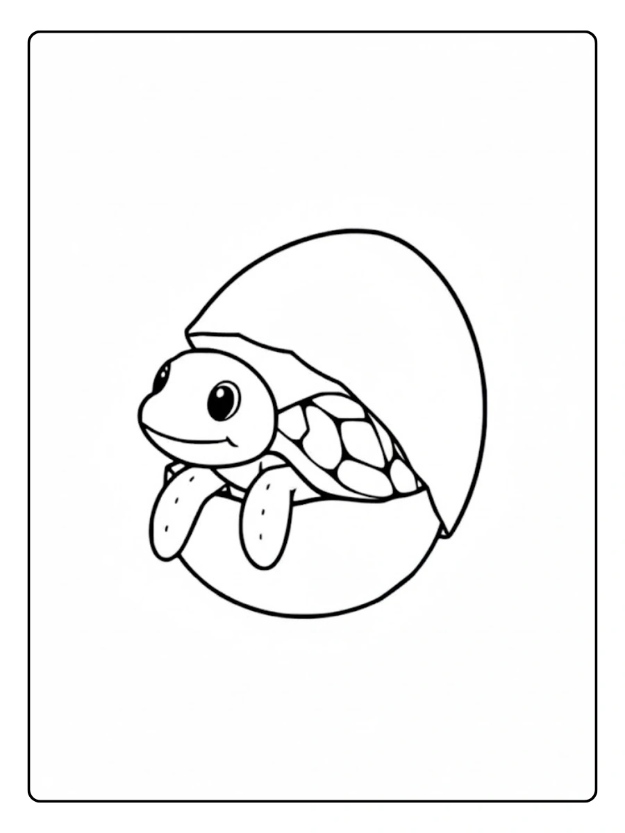 Kleines ausmalbild schildkröte schlüpft aus einem Ei.