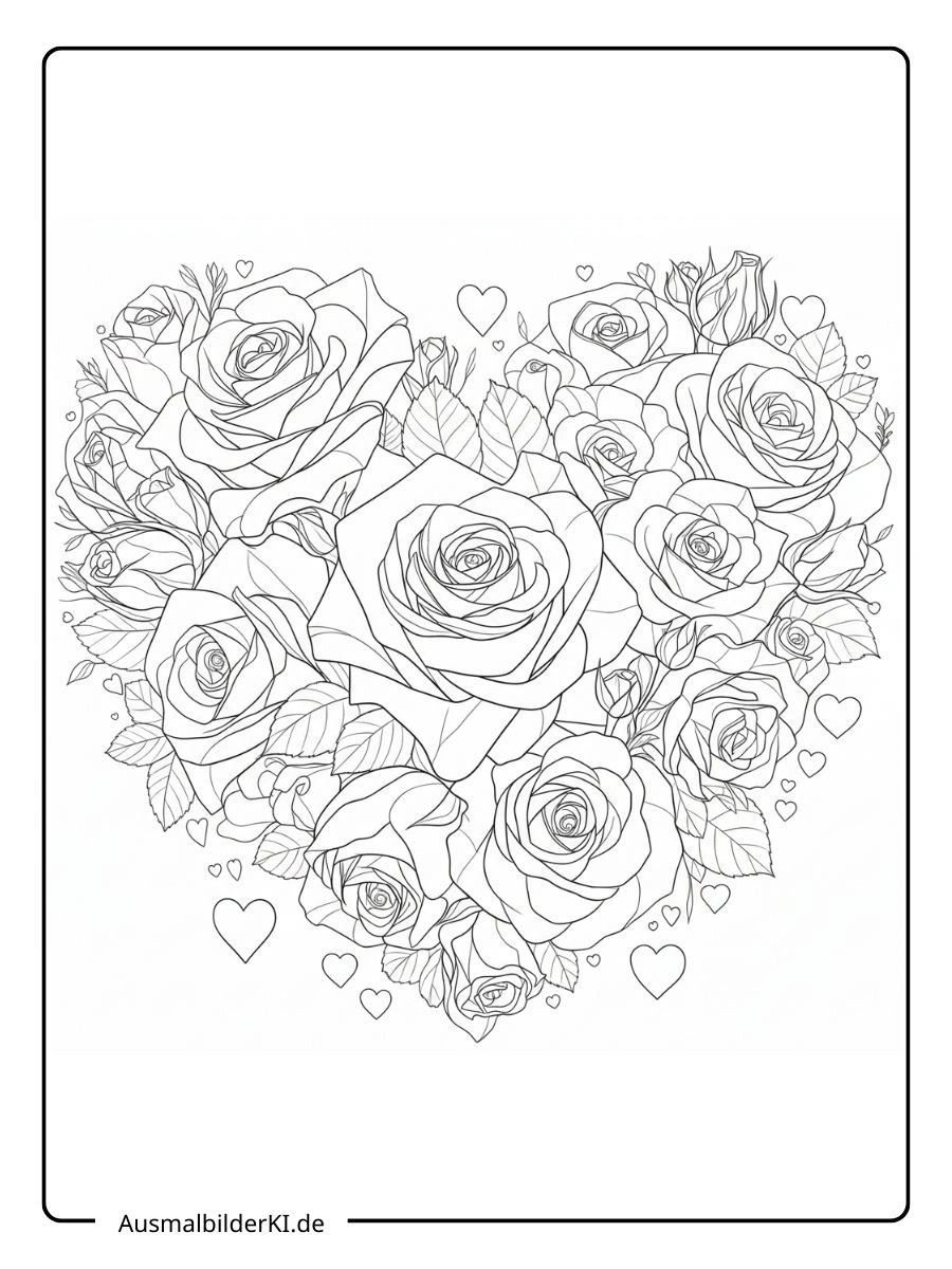 Großer Strauß Rosen in Herzform ausmalbilder valentinstag.
