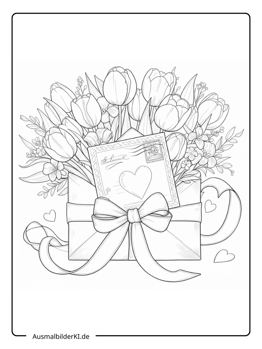 Blumenstrauß mit Liebesbrief als ausmalbilder valentinstag.