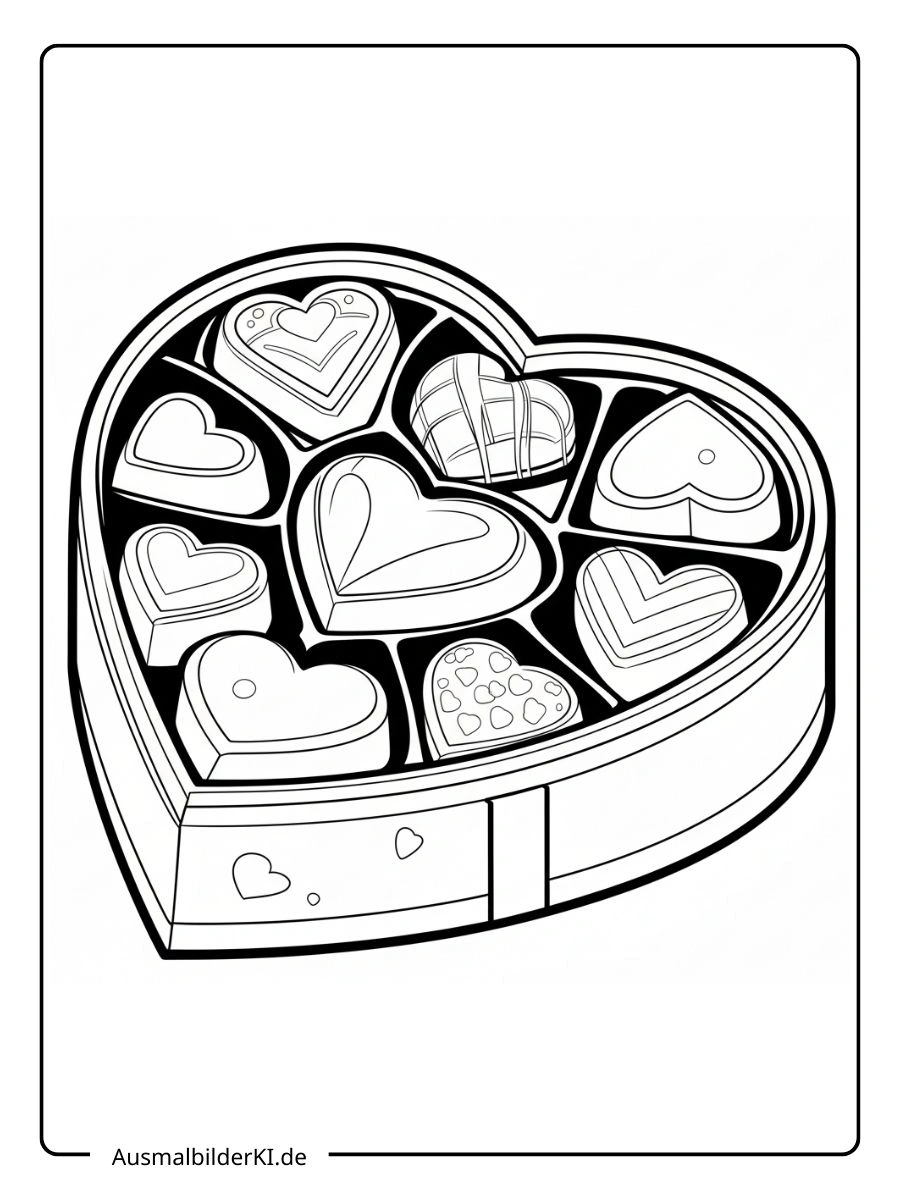 Herzförmige Pralinenschachtel als ausmalbilder valentinstag.