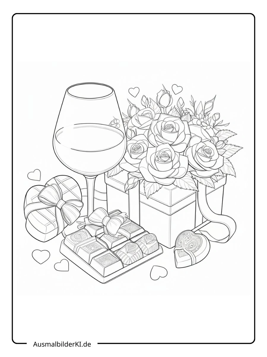 Wein und Pralinen für ausmalbilder valentinstag.