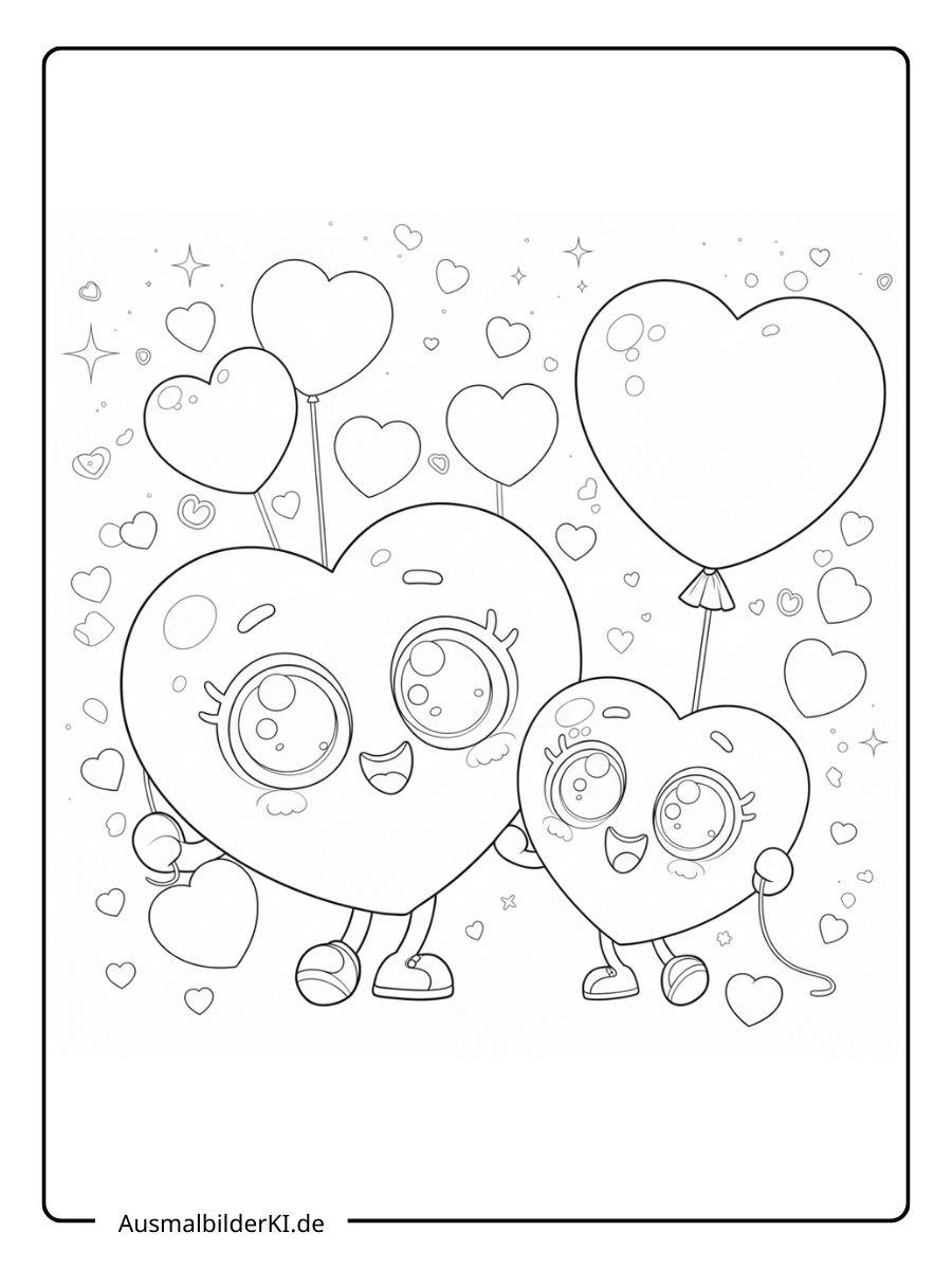 Zwei lächelnde Herzen als ausmalbilder valentinstag.