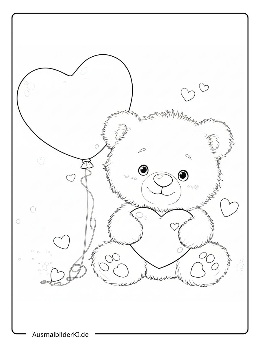 Sitzender Teddybär mit Herzballon ausmalbilder valentinstag.