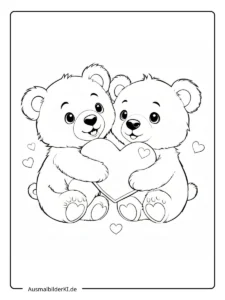Zwei kuschelnde Teddybären als ausmalbilder valentinstag.