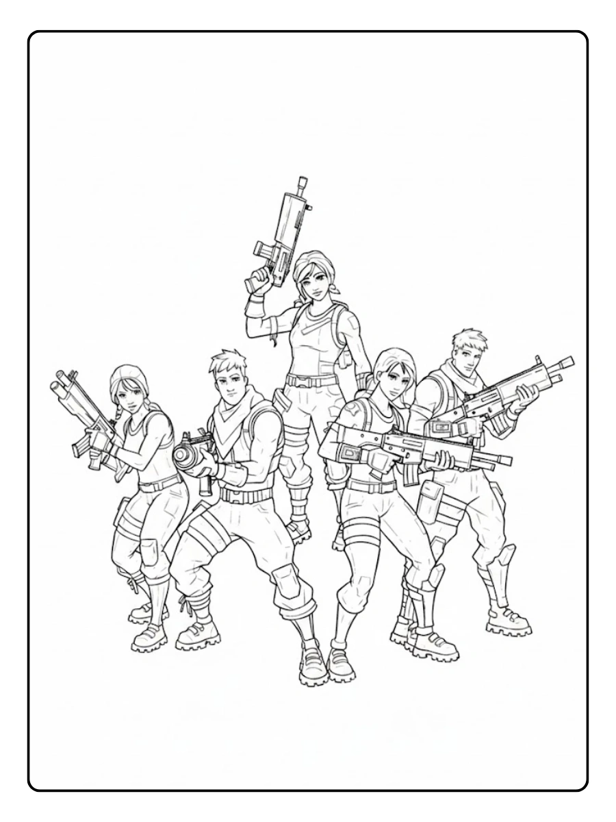 Fortnite Team im Gefecht Ausmalbild