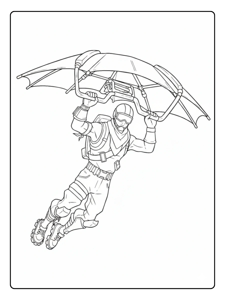 Fortnite Charakter am Hängegleiter Ausmalbild