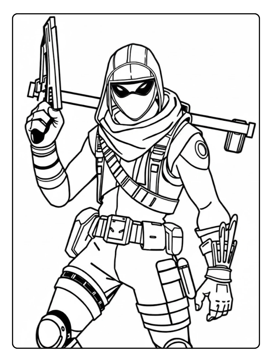 Fortnite Agent mit Pistole Ausmalbild