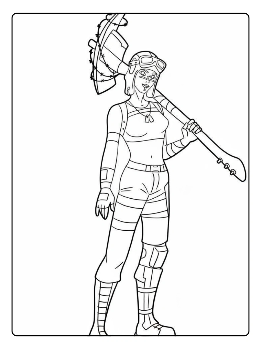 Fortnite weiblicher Skin mit Spitzhacke Ausmalbild