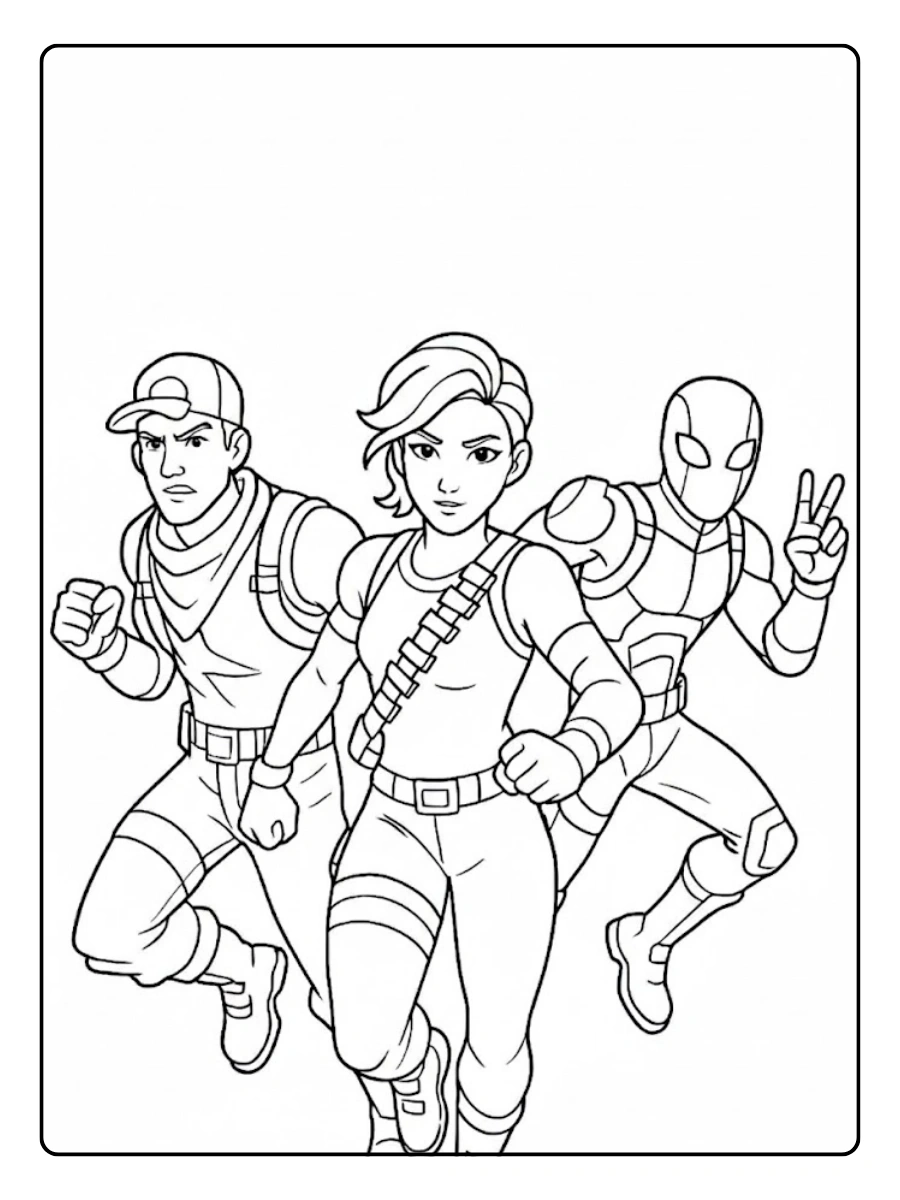Drei Fortnite Charaktere Gruppe Ausmalbild