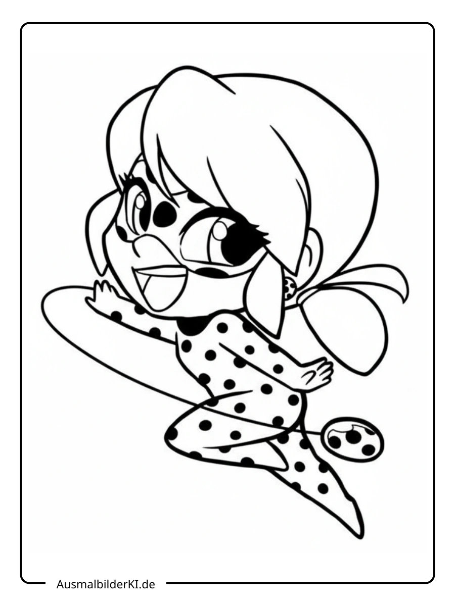 Ladybug Ausmalbilder im Chibi-Stil beim Springen.