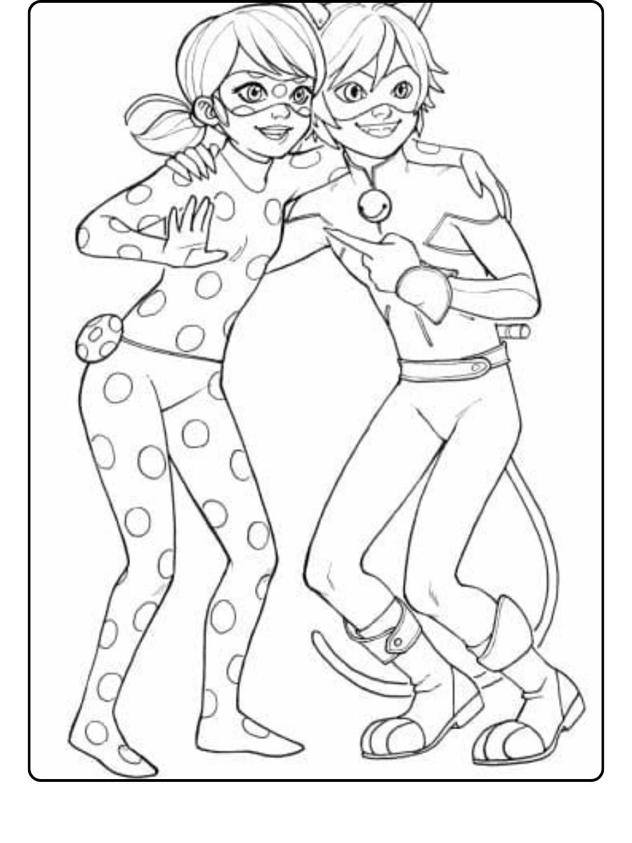 Ladybug Ausmalbilder Cat Noir und Ladybug Umarmung.