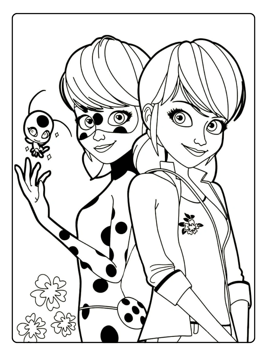 Ladybug Ausmalbilder Marinette und Ladybug Vergleich.
