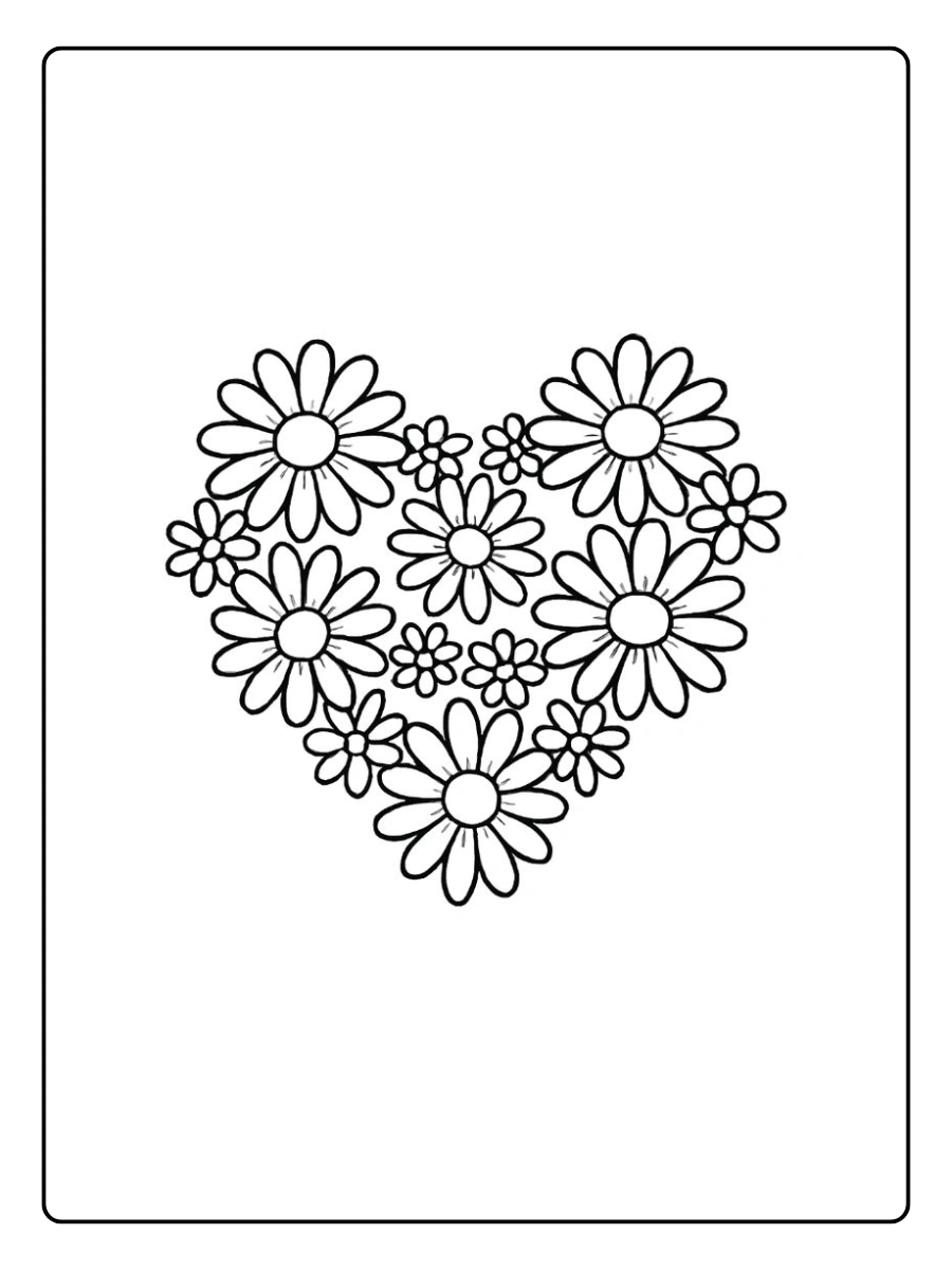Ein Herz aus Gänseblümchen als Ausmalbilder Herzen.