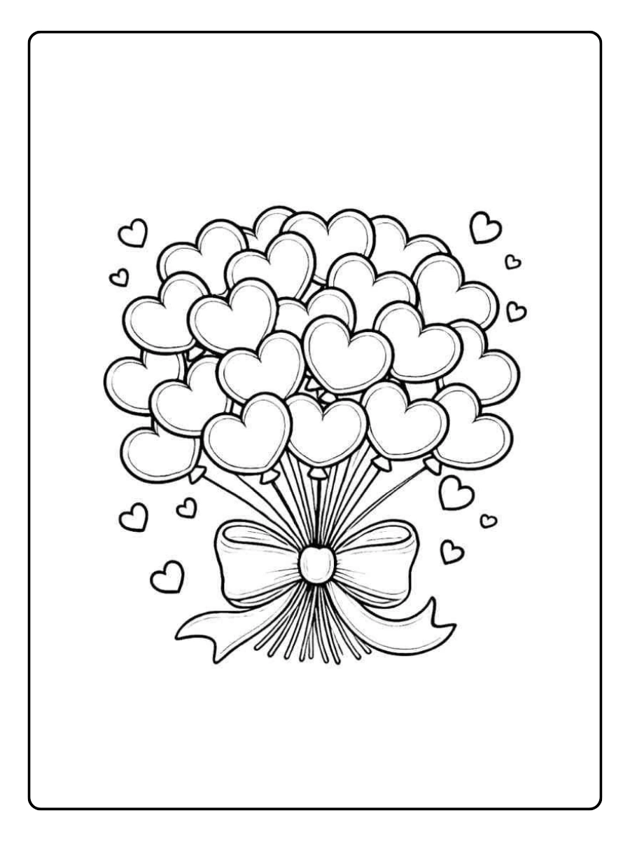 Ein bunter Strauß aus Ausmalbilder Herzen.