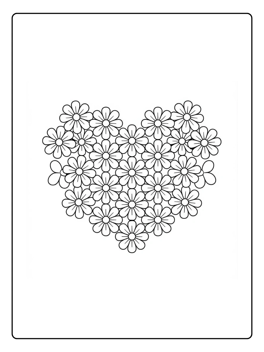 Ein großes Blumenherz als Ausmalbilder Herzen.