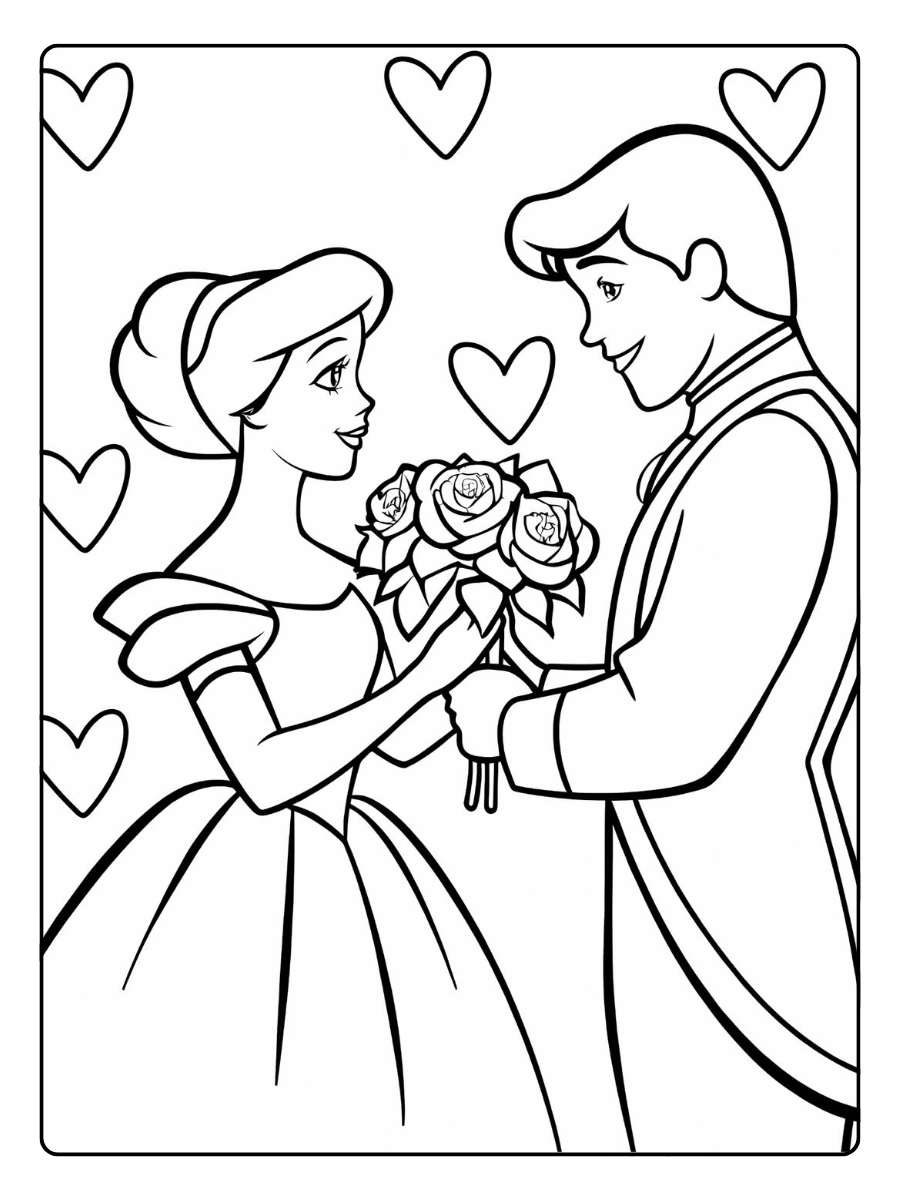 Prinzessinnen Valentinstag Ausmalbilder Romantisches Treffen von Cinderella.