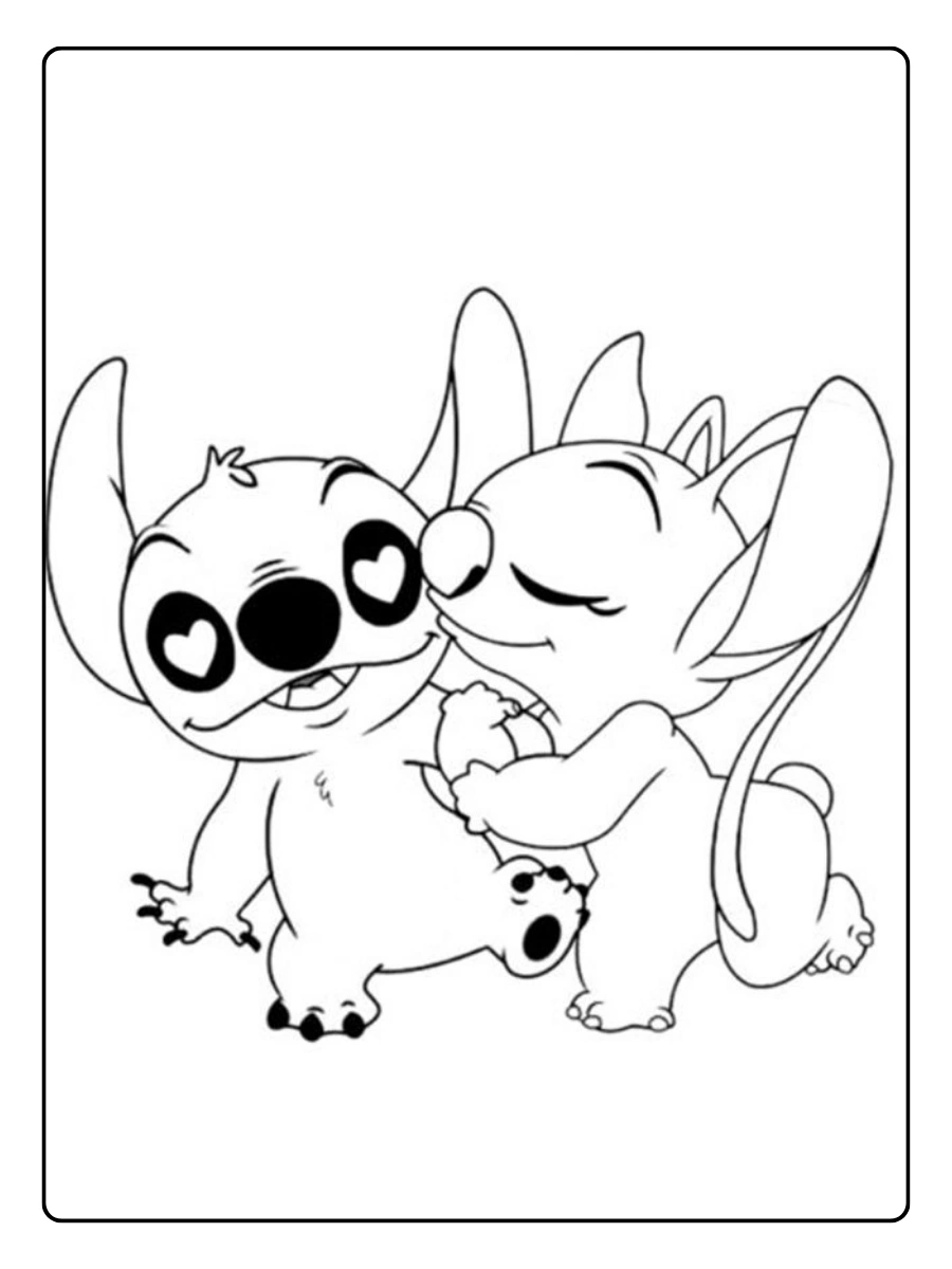 Stitch Valentinstag Ausmalbilder Angel gibt Stitch einen Kuss.