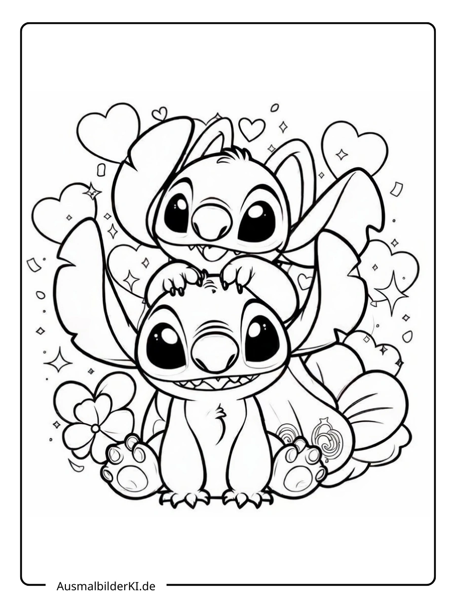 Stitch Valentinstag Ausmalbilder Stitch und Angel Umarmung.