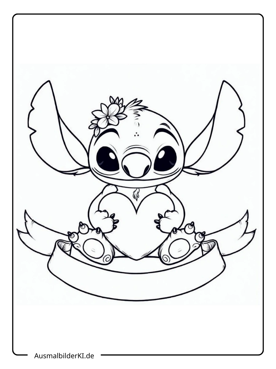 Stitch Valentinstag Ausmalbilder Stitch auf einem Banner.