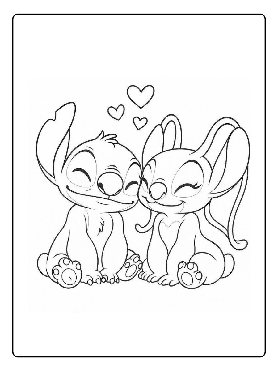 Stitch Valentinstag Ausmalbilder Stitch und Angel Nase an Nase.