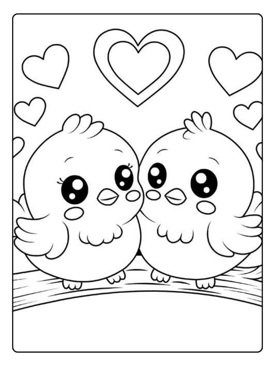 Zwei verliebte Vögel als Valentinstag Malvorlagen Tiere.