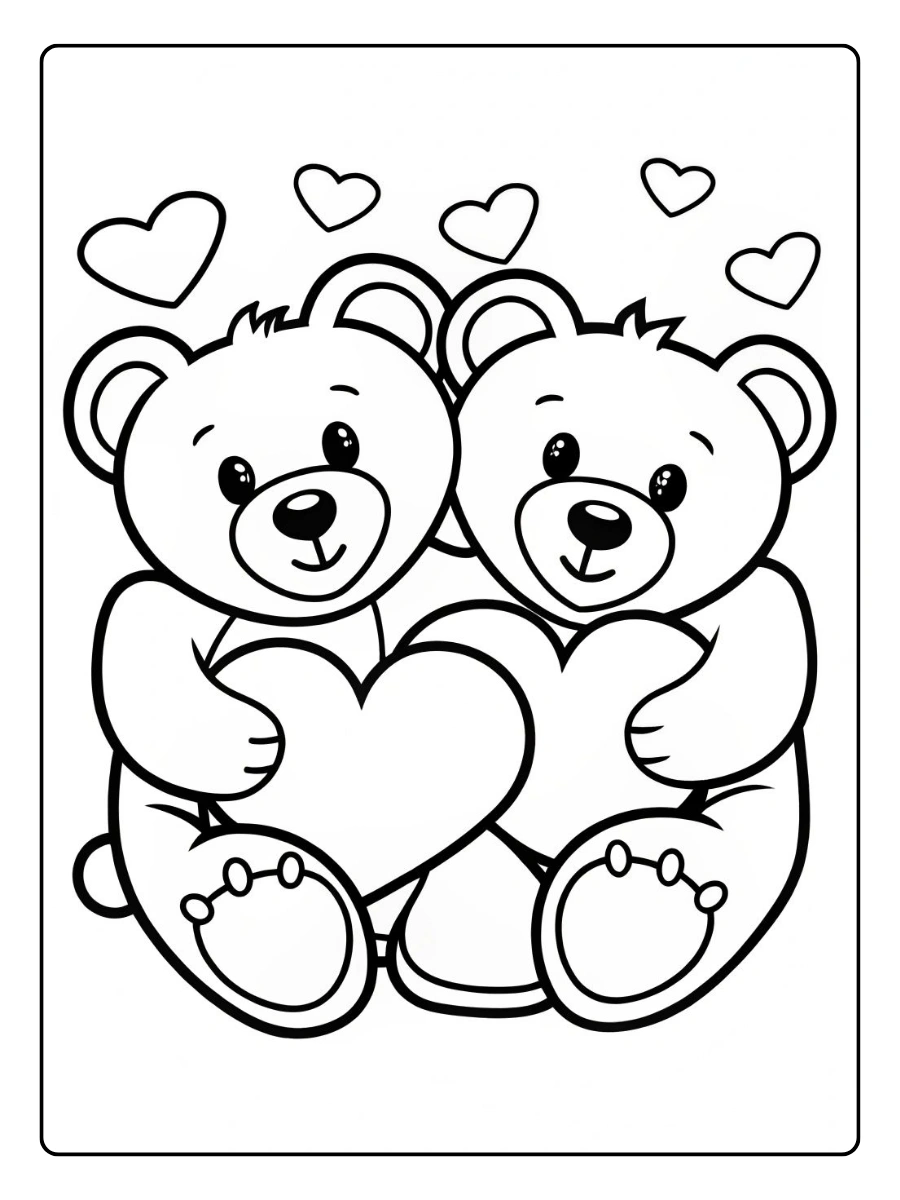 Zwei kuschelnde Bären als Valentinstag Malvorlagen Tiere.