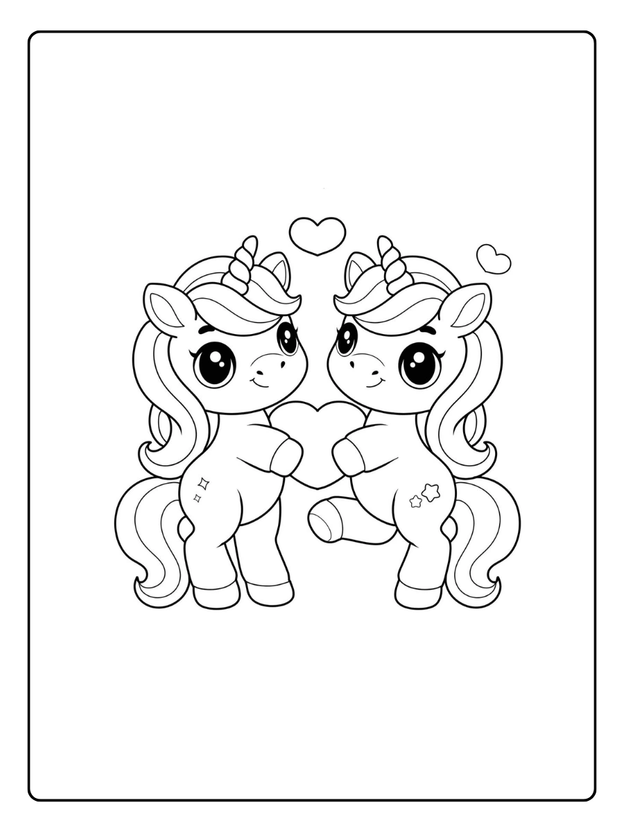 Zwei kleine Einhörner als Valentinstag Malvorlagen Tiere.