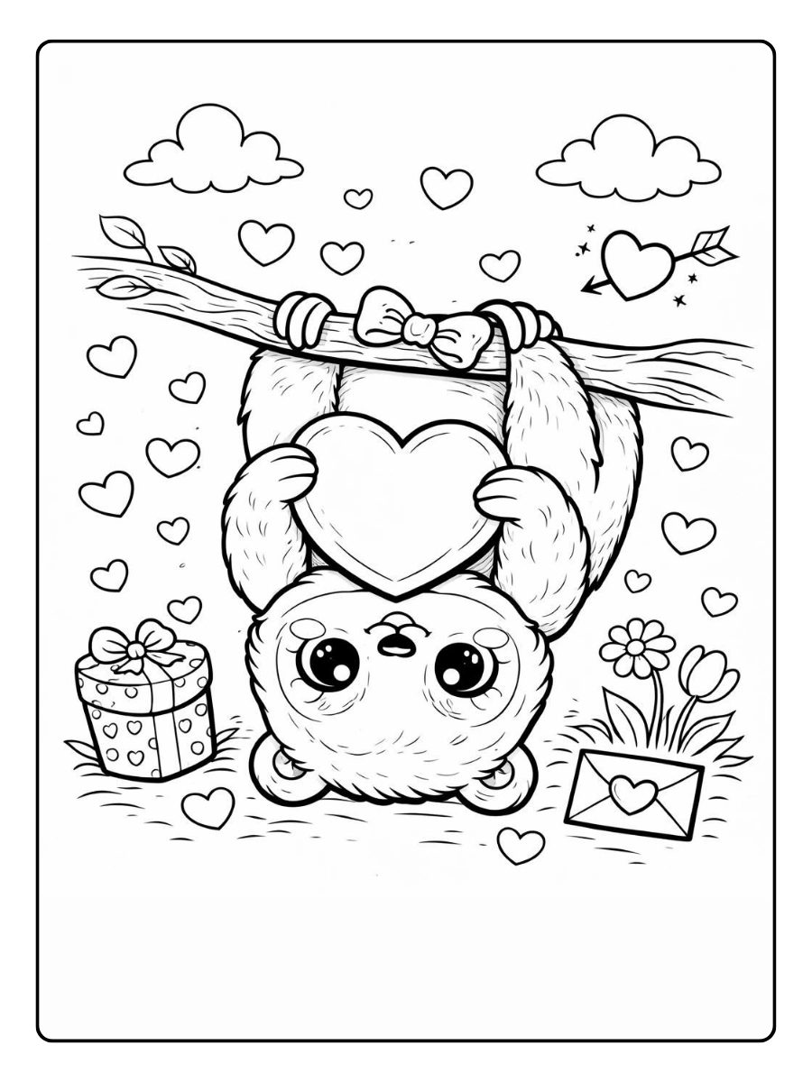 Ein Panda hängt am Ast – Valentinstag Malvorlagen Tiere.