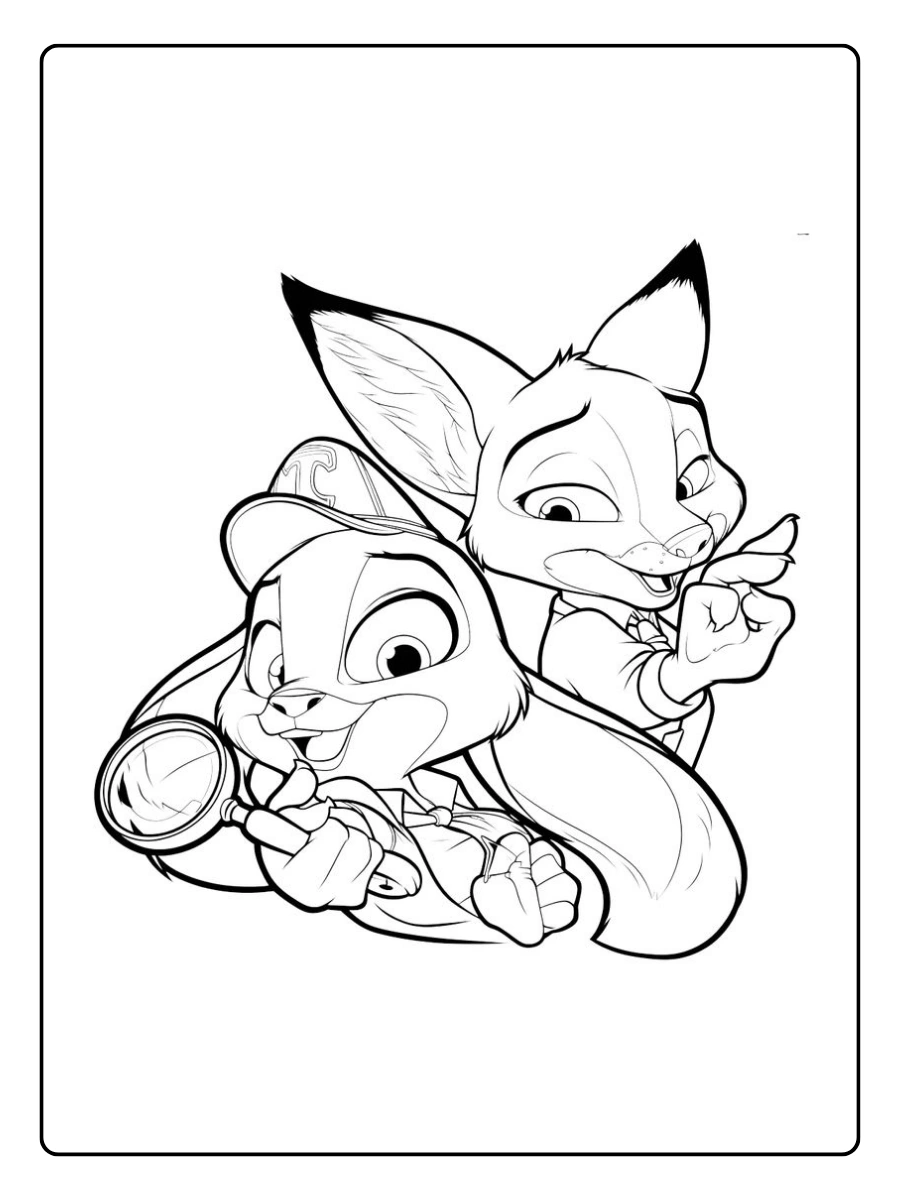 Süßes Porträt von Nick und Judy als Zoomania Ausmalbilder Valentinstag.