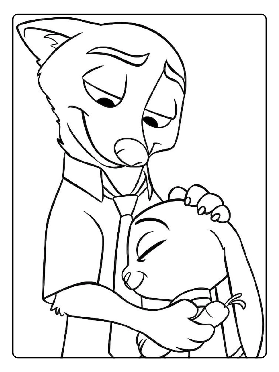 Eine herzliche Umarmung als Zoomania Ausmalbilder Valentinstag.